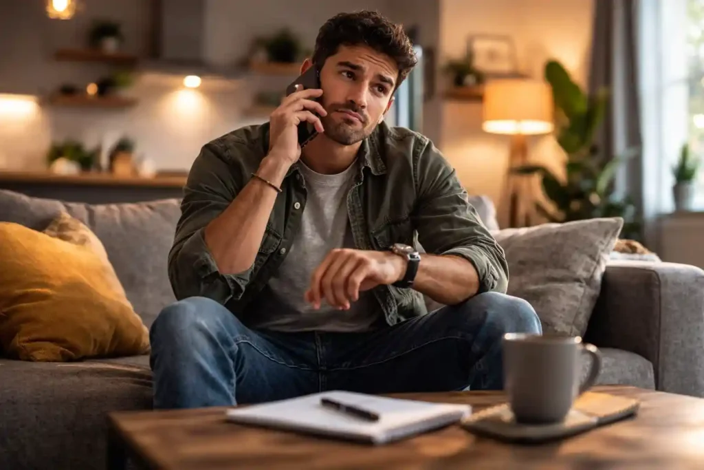 person navigating automated phone support system